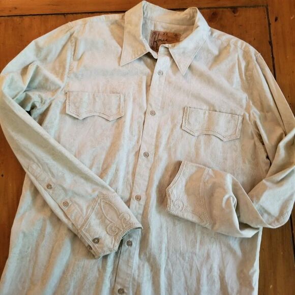 Howe Cream Tan Cotton Men's Embroidered Western Button Down Shirt XL - Picture 1 of 11